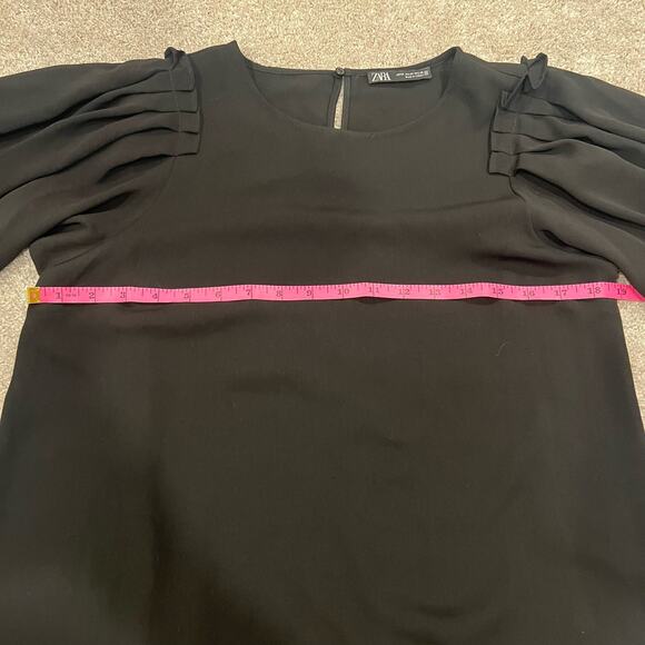 Zara Women's Black Crewneck Shift Dress Puffy Sleeve Size Medium - Picture 6 of 6
